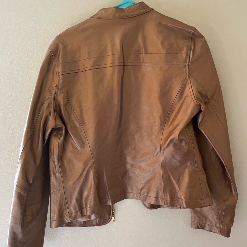 Aria Bronze Moto PU Leather Jacket Medium - Picture 3 of 12